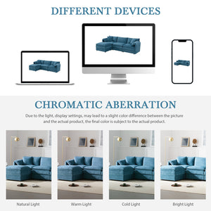 English Elm 103" Chenille Modular Sectional Sofa with Deep Wide Seats Double Cushions Removable Ottoman Luxurious Comfort for Living Room Blue N723S8687C