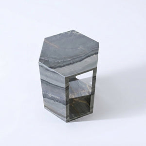 English Elm Genuine Solid Marble Hexagonal Pedestal End Table Polished Stone for Modern Living Blue+Multi W1696P407997
