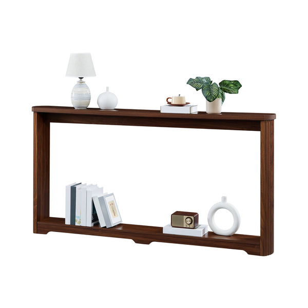 English Elm 70.1"corrugated textured storage table for entryway or behind sofa, waterproof 1.18" top, durable design Walnut W1162P339116