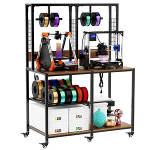 English Elm Double Tier Steel Workbench for Two 3d Printers with Spool Holders and Locking Casters W3190P395814
