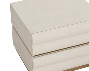 Sunpan SUBIRA Nightstand - Cream Raffia with Golden Accents, Spacious Drawers & Modern Sculptural Design 112310