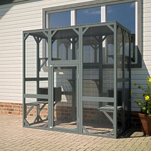 English Elm Outdoor Wooden Catio Enclosure with Platforms Condos and Weatherproof Fir Frame for Cats W1422P345496