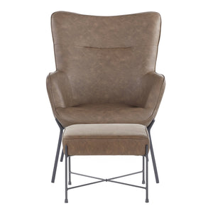 English Elm Izzy Industrial Lounge Chair and Ottoman Set with Tufted Faux Leather and Sleek Black Metal Frame - Cozy Modern Accent Espresso B202P223579