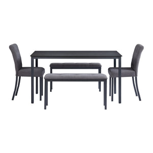 English Elm 5-piece Dining Set with Steel Frame Padded Chairs Benches for Kitchen or Room W1162P468417