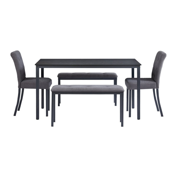 English Elm 5-piece Dining Set with Steel Frame Padded Chairs Benches for Kitchen or Room W1162P468417