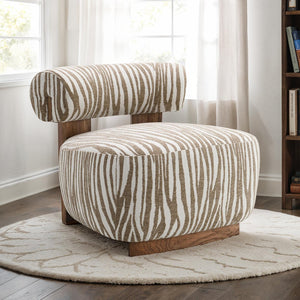 English Elm 1Pc Accent Chair - Beige Zebra Stripe Fabric With High-Density Foam & Walnut Legs For Modern Living Spaces B2741P401400