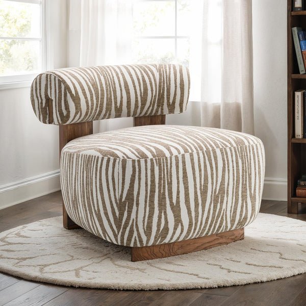 English Elm 1Pc Accent Chair - Beige Zebra Stripe Fabric With High-Density Foam & Walnut Legs For Modern Living Spaces B2741P401400