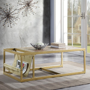 English Elm Retro Brown Coffee Table With Integrated Magazine Holder - Stylish, Durable, And Functional Design B062P209086-GIGA