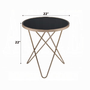 English Elm 1pc Mid-Century End Table with Frosted Round Glass Top and Sleek Metallic Frame, 22" Square Black,Champagne 24.5 L x 33.5 W x 5 H B2741P332644