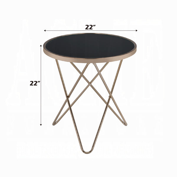 English Elm 1pc Mid-Century End Table with Frosted Round Glass Top and Sleek Metallic Frame, 22" Square Black,Champagne 24.5 L x 33.5 W x 5 H B2741P332644