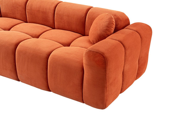 English Elm 98.4" Corduroy Cloud Puff Sofa Vacuum Packed 4-seater Living Room Couch with Pillows Orange W5515P477306