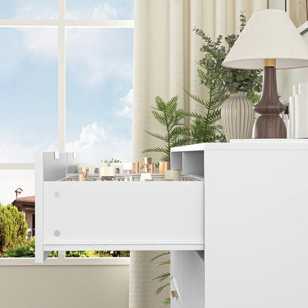 English Elm Modern Six Drawer Chest with Wavy Textured Fronts Sleek Matte Storage for Any Room White W409P307536