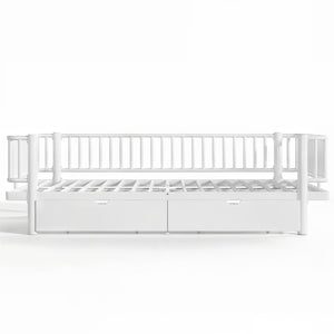 English Elm Queen Storage Platform Bed Low Profile Metal Frame with Built-in Drawers for Small Spaces Light White W5305P471354