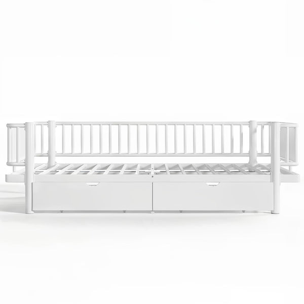 English Elm Queen Storage Platform Bed Low Profile Metal Frame with Built-in Drawers for Small Spaces Light White W5305P471354
