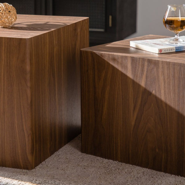 English Elm Set of 2 Cube Nesting Tables Mdf Wood Grain Finish Compact Modern Living Room Accent W3158P395509