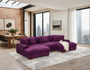 English Elm Large Corduroy Double Chaise Sectional Sofa with Lumbar Support for Spacious Living Rooms Purple B2748S00019