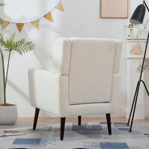 English Elm Modern Accent Chair Upholstered Armchair with Chenille Fabric, Ergonomic Padded Seat, Wood Legs for Living Room Seating Comfort and Stylish Mid Century Flair White W1028P236468
