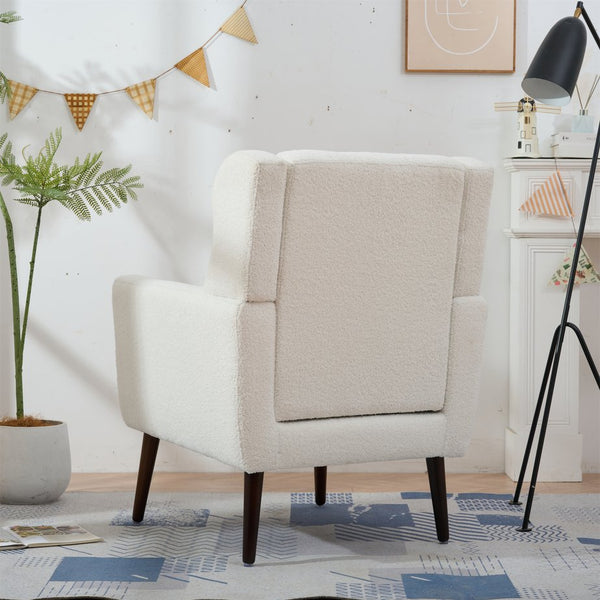 English Elm Modern Accent Chair Upholstered Armchair with Chenille Fabric, Ergonomic Padded Seat, Wood Legs for Living Room Seating Comfort and Stylish Mid Century Flair White W1028P236468