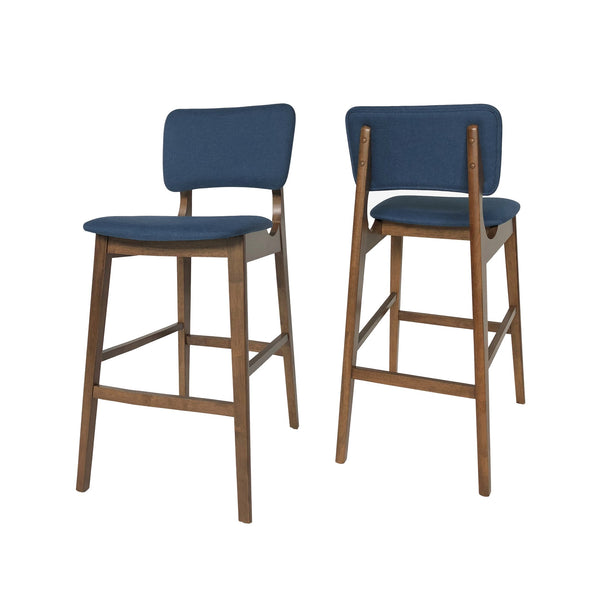 English Elm Christopher Knight Home® - BAR CHAIR Mid-Century Fabric Barstool with Rubberwood Tapered Legs, Modern Lounge Accent, Set of Two Dark Blue 63560.00DBLU