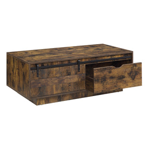 English Elm Bellarosa Rustic Oak Coffee Table with Sliding Barn Door, Drawer Storage, Durable MDF & Metal Build B2726P268333