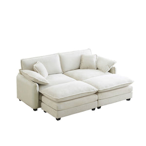 English Elm Two-Seater Theater Sofa In Plush Beige Corduroy With Ottoman - Perfect For Cozy Small Spaces! W714S00684-GIGA