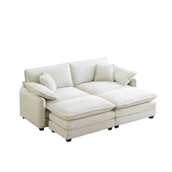 English Elm Two-Seater Theater Sofa In Plush Beige Corduroy With Ottoman - Perfect For Cozy Small Spaces! W714S00684-GIGA
