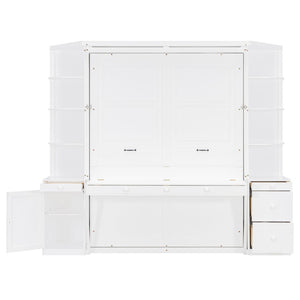 English Elm Queen Murphy Bed with Integrated Desk Cabinet Storage Wall Unit for Home Office White LP000739AAK