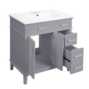 English Elm 30" Freestanding Bathroom Vanity Ceramic Sink Soft Close Cabinet Gray Wood Frame Grey N729P427118E