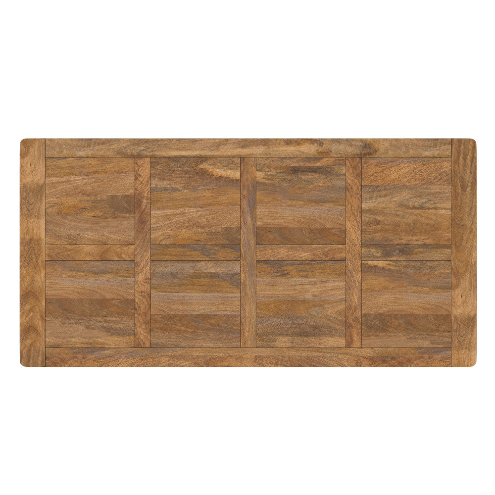 English Elm Campbell Burnt Wax Dining Table - Solid Mango Wood, Industrial Black Iron Base, 72"x36" Seating 6, Durable Finish B136P203493