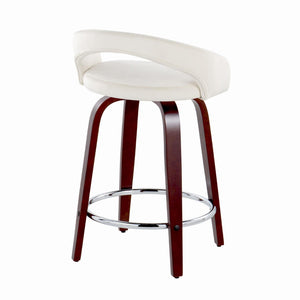 English Elm Fixed-height Swivel Counterstools Mahogany Wood Chrome Footrest Velvet Seat Set of 2 White B202S01762