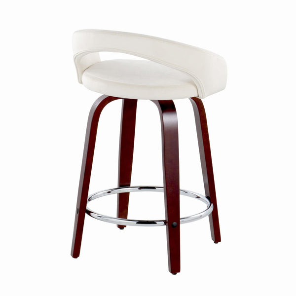 English Elm Fixed-height Swivel Counterstools Mahogany Wood Chrome Footrest Velvet Seat Set of 2 White B202S01762