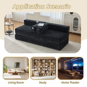 English Elm UNITED Folding Sofa Bed with Removable Cover Zipper, Chenille Memory Foam Sleeper for Small Spaces Black W1568P293809