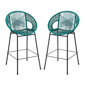 English Elm Christopher Knight Home® - Ferrara Outdoor Faux Wicker Barstool Set of 2 — Ergonomic PE Rattan Seating with Iron Frame, Durable Teal N775P266222T