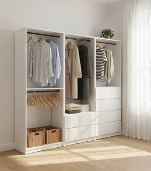 English Elm Prosper Freestanding White Wood Walk-In Closet System with Oak Finish, Modular Durable Storage Design B040S00138