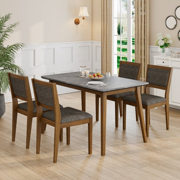 English Elm Portrush Marble Finish Dining Table with Walnut Legs Mid-century Modern Space B127P495091