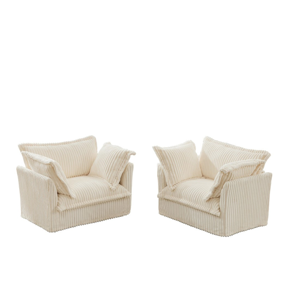 English Elm Set Of 2 Slipcovered Armchairs - Plush Comfort With Cream Corduroy, Deep Seats & Soft Pillows! W3041S00022-GIGA