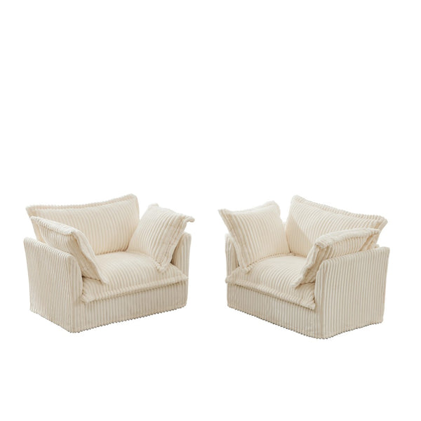 English Elm Set Of 2 Slipcovered Armchairs - Plush Comfort With Cream Corduroy, Deep Seats & Soft Pillows! W3041S00022-GIGA