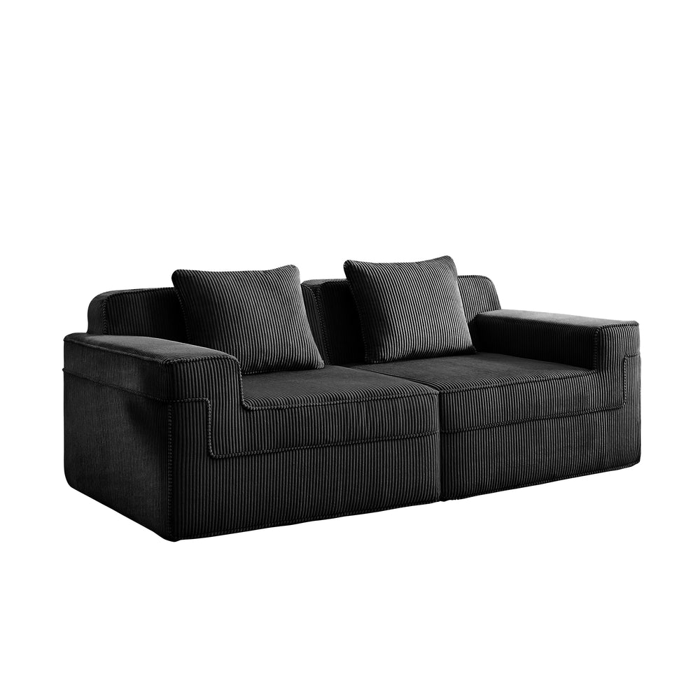 English Elm Modular Boneless 2-Seat Loveseat Sofa with Plush Corduroy, Deep Cloud Comfort and Removable Pillows Black W3041P353168