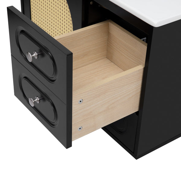 English Elm 30" Mid-Century Bathroom Vanity with Ceramic Sink, Rattan Accent, 2 Soft-Close Drawers, Large Storage Space N710P265954B