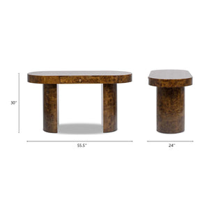 English Elm Jennifer Taylor Home - Jesse 55.5" Oval Computer Desk - Stylish Dark Burl Wood, Mid-Century Design With Organizing Drawer B2719P238530