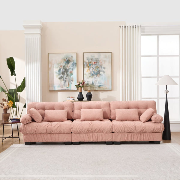 English Elm Modular Cloud Sectional Sofa Flannelette Deep Seat Couch for Living Room with Pillows Pink W2120S00032