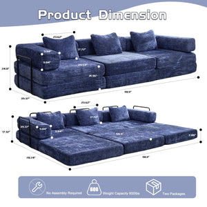 English Elm Compression Convertible Floor Sofa Bed - Durable Chenille, No Assembly, Multi-Purpose Design, Dark Blue W3723S00016