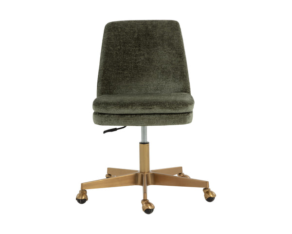 Sunpan Berget Office Chair - Glamorous Bergen Olive Fabric With Matte Gold Base For Modern Workspaces Green Fabric 112047