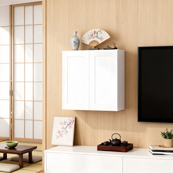 English Elm White Shaker Solid Wood Wall Cabinet Soft Close Doors Adjustable Kitchen Storage W5662P465994