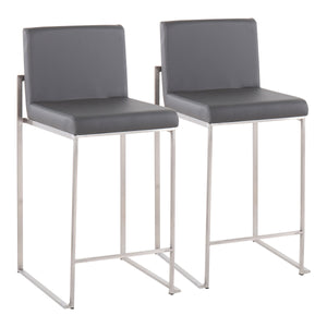 English Elm Fuji Contemporary High Back Counter Stool Set Of 2 - Grey Faux Leather & Stainless Steel Frame B202P221960