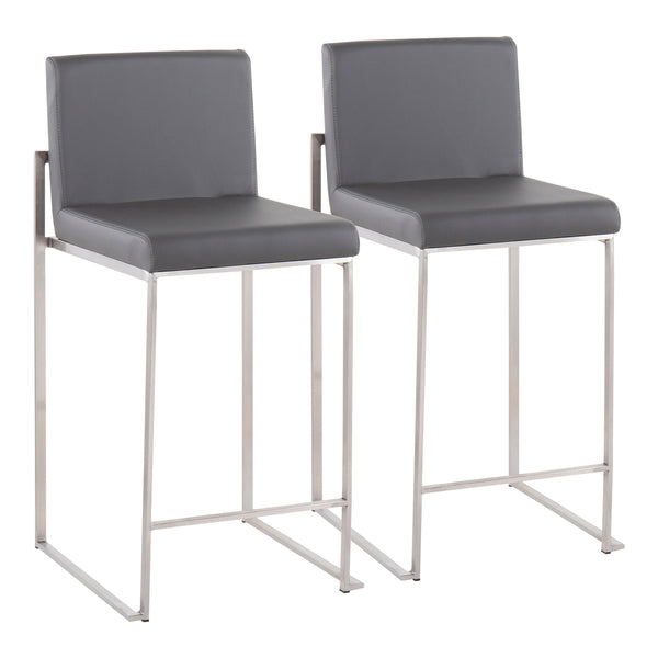 English Elm Fuji Contemporary High Back Counter Stool Set Of 2 - Grey Faux Leather & Stainless Steel Frame B202P221960