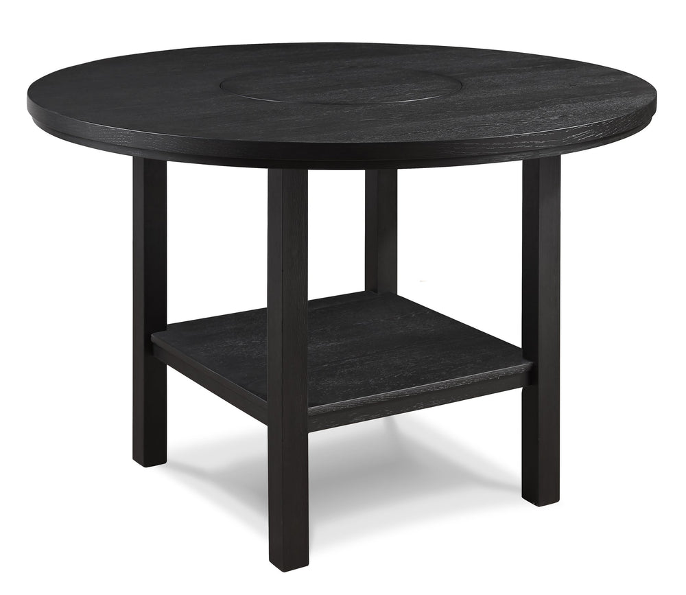 English Elm 1pc Counter Height Round Dining Table 54" with Lazy Susan Charcoal Finish Rustic-Modern Design B011P261860