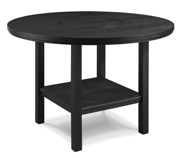 English Elm 1pc Counter Height Round Dining Table 54" with Lazy Susan Charcoal Finish Rustic-Modern Design B011P261860
