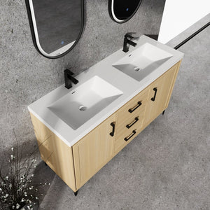 English Elm 60" Freestanding Bathroom Vanity With Double Sink, Soft-Close Doors & Drawers In Original Oak Finish P2 W1972P315237-GIGA