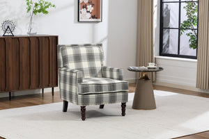 English Elm Upholstered Vintage Armchair Striped Linen Nailhead Trim Turned Legs Living Room W2530P430690
